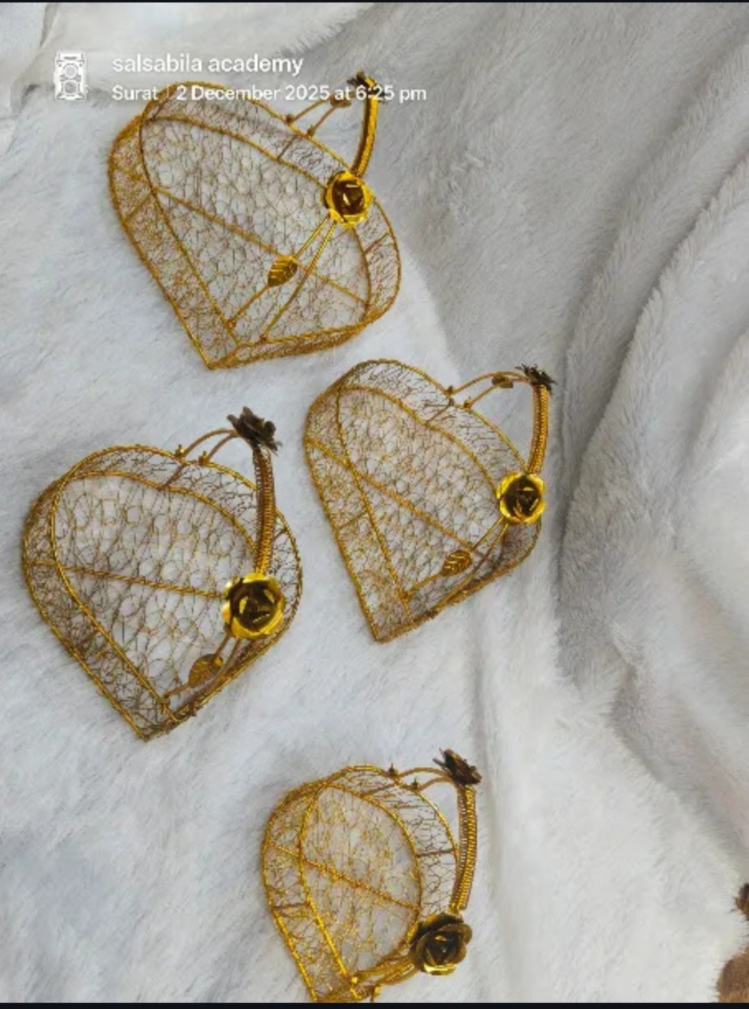 Decorative Gold Metal Wire Hamper Basket.