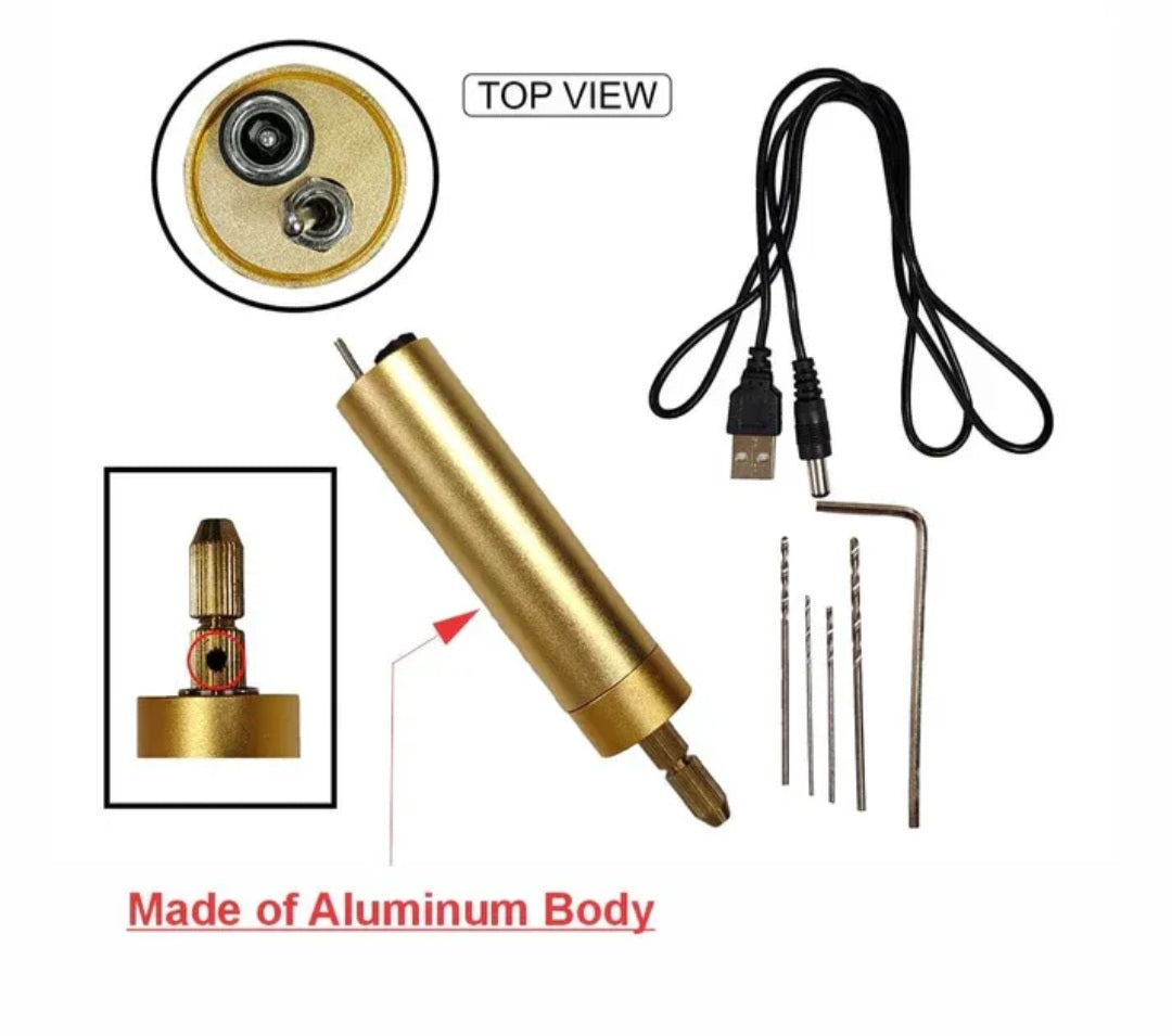 USB-Powered Electric Mini Drill Machine With 4 Bits & Allen Key