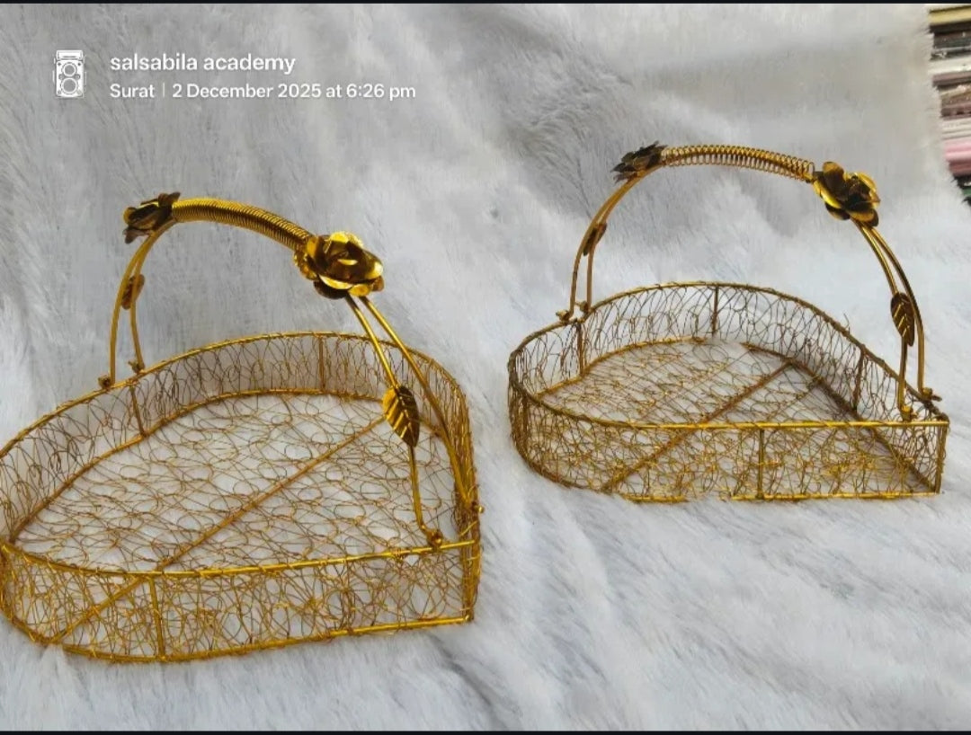 Decorative Gold Metal Wire Hamper Basket.