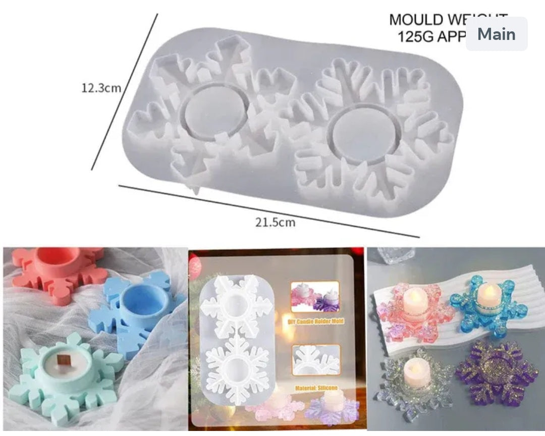 2 Cavity Snowflakes Tea Light Candle Holder Mould
