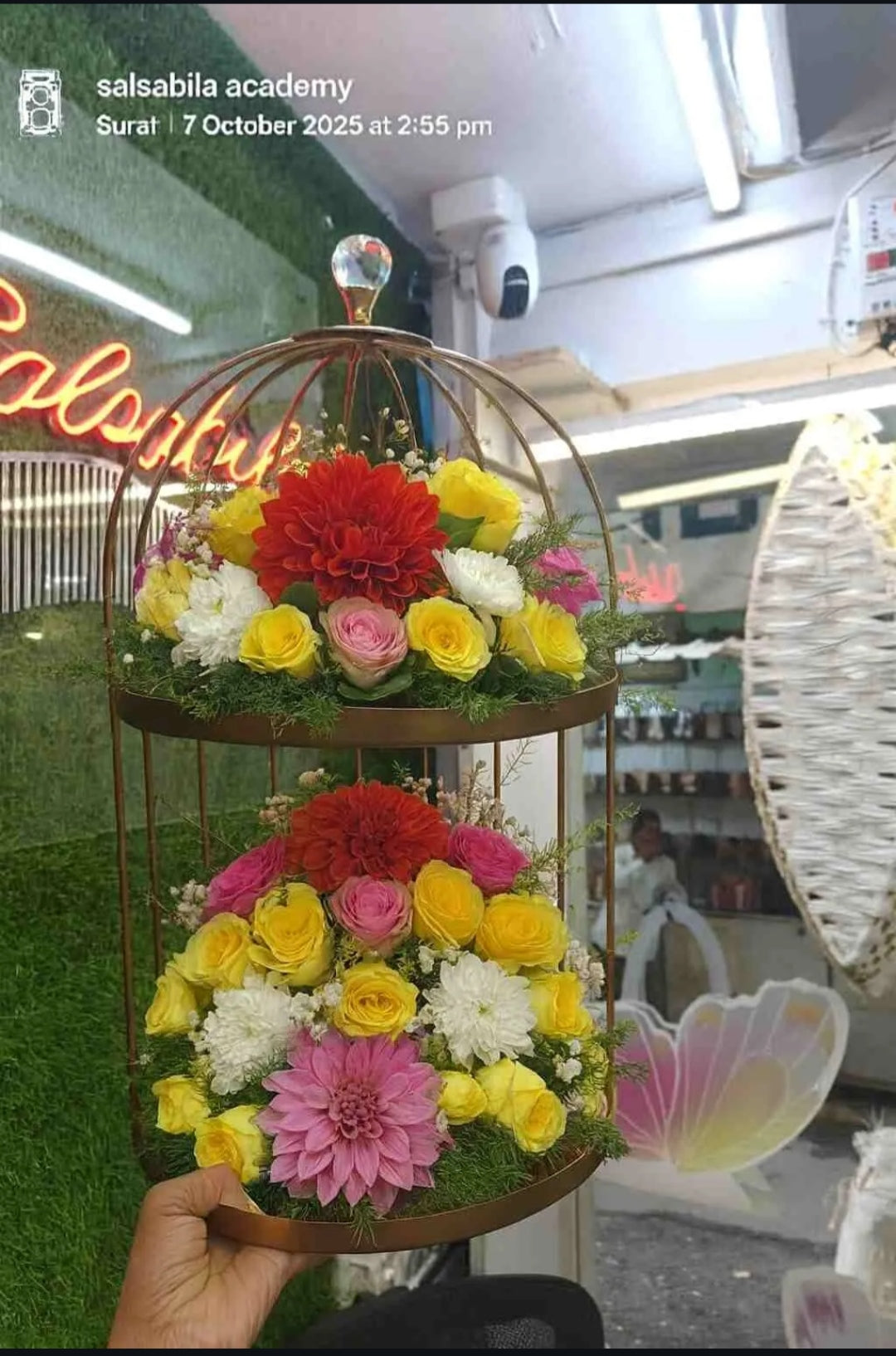 Golden Metal Wire 2 Tier Gifting Half Cage Hamper