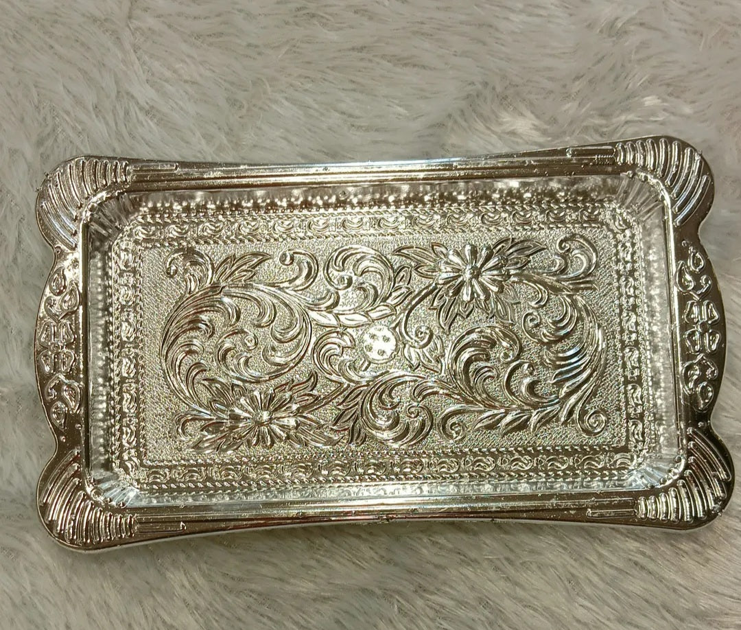 Decorated Silver Rectangle Plate