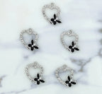 Heart With Butterfly Charm Bezels With Black Enamel