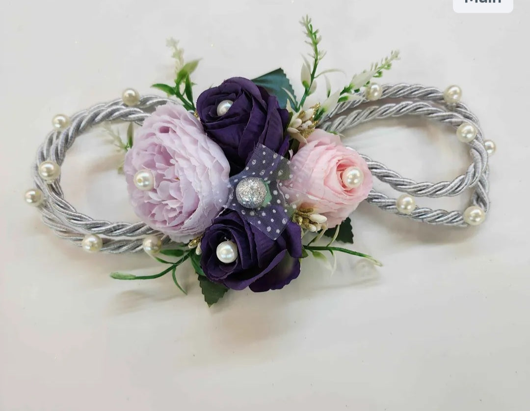 Artificial Silver Code Purple flower brooch
