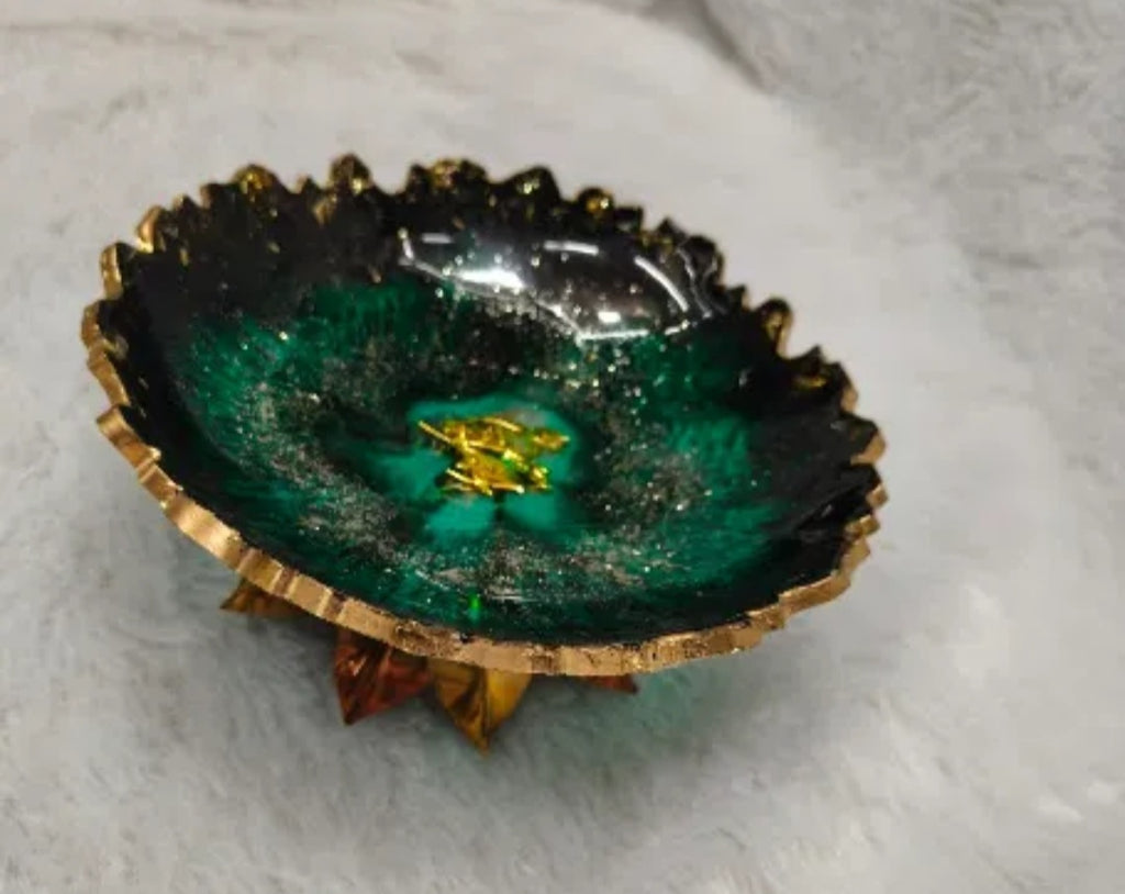 Emerald and Gold Geode Resin Serving | Decorative Bowl