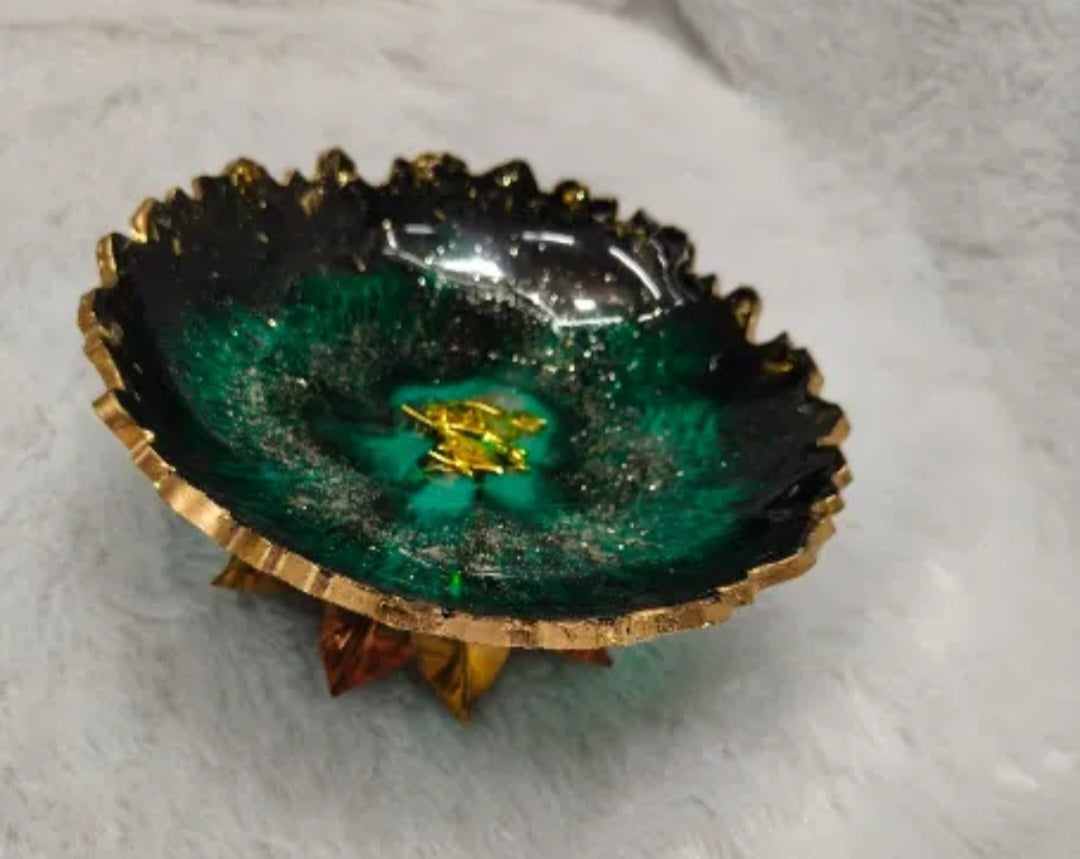 Emerald and Gold Geode Resin Serving | Decorative Bowl