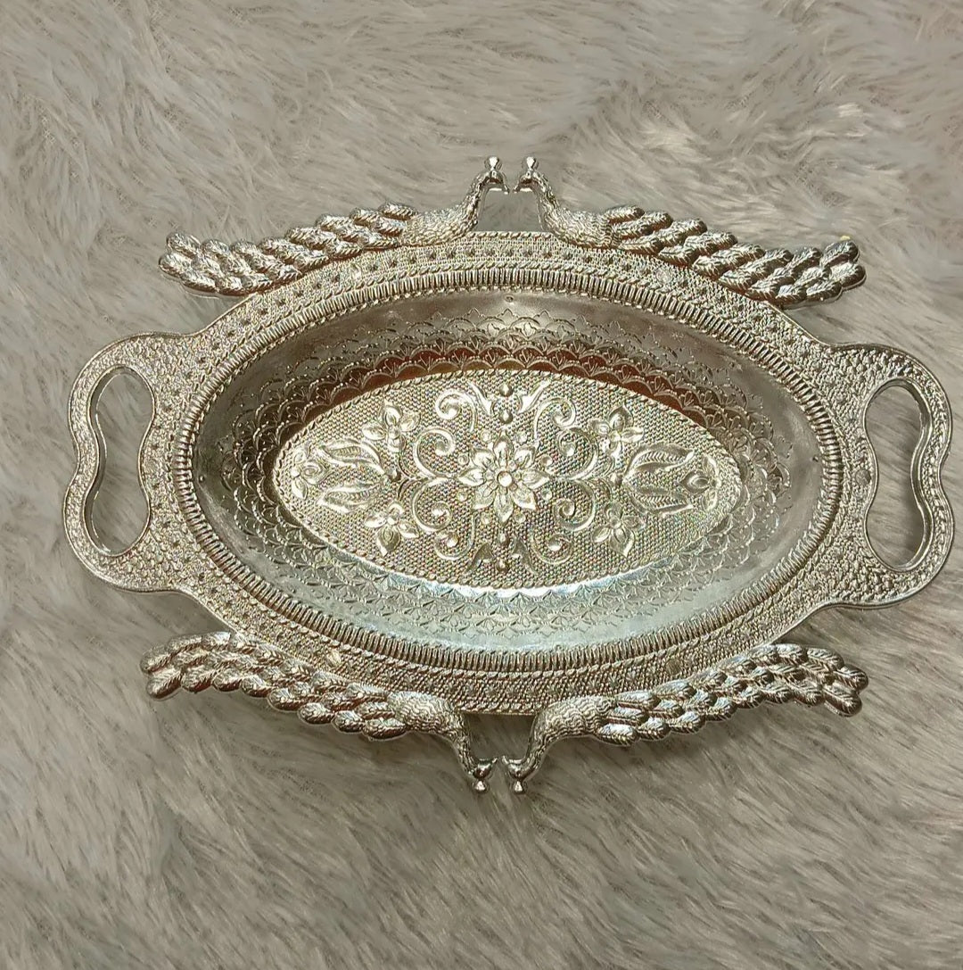 Decorated Silver Oval Plate