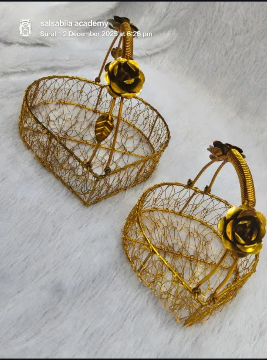 Decorative Gold Metal Wire Hamper Basket.